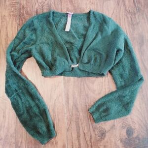 Savage X Fenty Forest Green Fuzzy Cardigan Shrug Crop Sweater